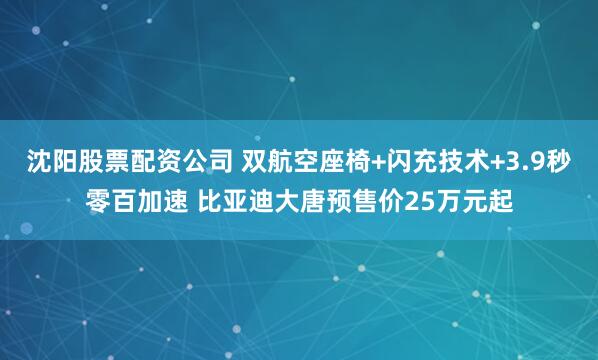 沈阳股票配资公司 双航空座椅+闪充技术+3.9秒零百加速 比亚迪大唐预售价25万元起